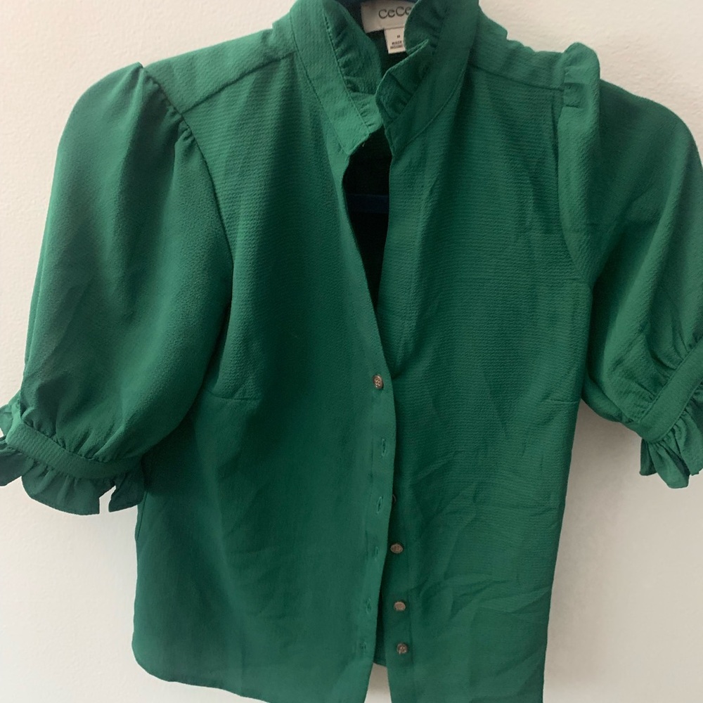 CeCe Emerald Ruffle Collar Blouse